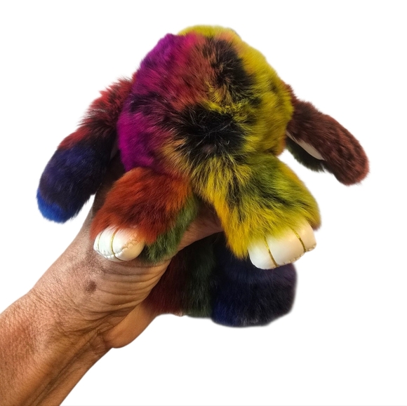 Bunny Rabbit Multicolor Tie Dye Faux Fur Key Holder Bag Charm - Picture 4 of 5